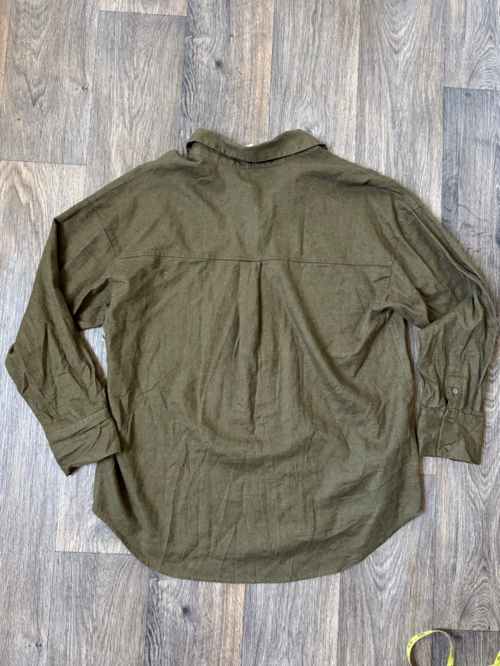 Abercrombie & Fitch Olive Green Linen-Blend Button Down Shirt - Picture 4 of 6
